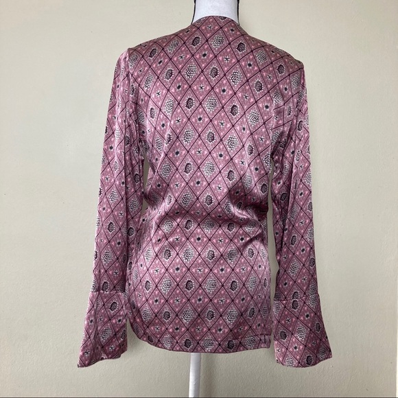 Chelsea28 Wrap Tie Pink Printed Bell Sleeves Top - Picture 3 of 11